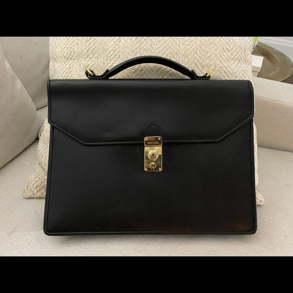 Escada black leather briefcase- 100% authentic